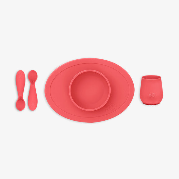 First Foods Set in Coral by ezpz / The Original All-In-One Silicone Plates & Placemats that Stick to the Table#color_coral