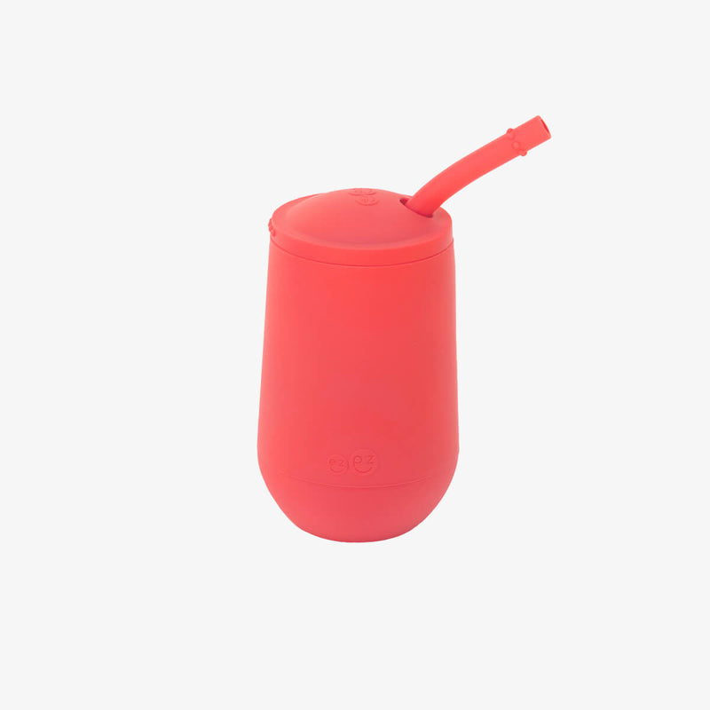 Happy Cup and Straw in Coral / Silicone Cup with Lid and Straw for Toddlers by ezpz  #color_coral / Happy Cup + Straw System for Toddlers – Sip Smart, Grow Strong by ezpz