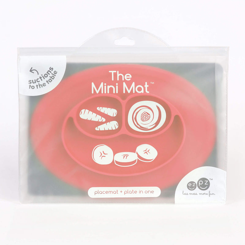 The Mini Mat in Coral by ezpz / Self-Suctioning Silicone Plate + Placemat #color_coral
