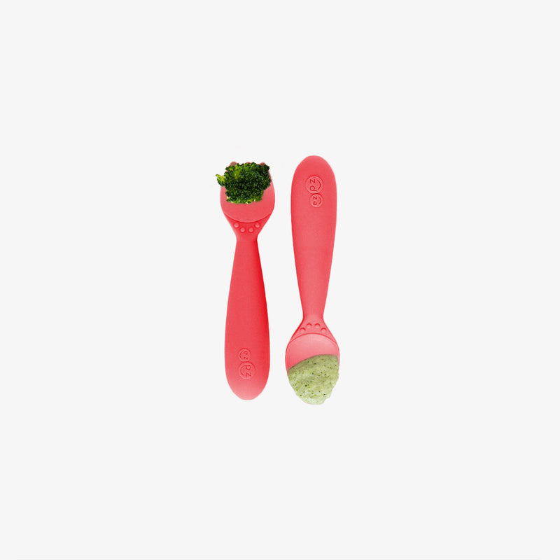 Mini Utensils in Coral by ezpz / Sensory Silicone Fork & Spoon for Toddlers #color_coral