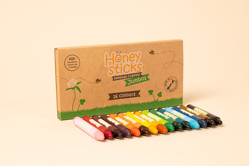 Jumbo Beeswax Crayon Set – 16 Pack by Honeysticks USA