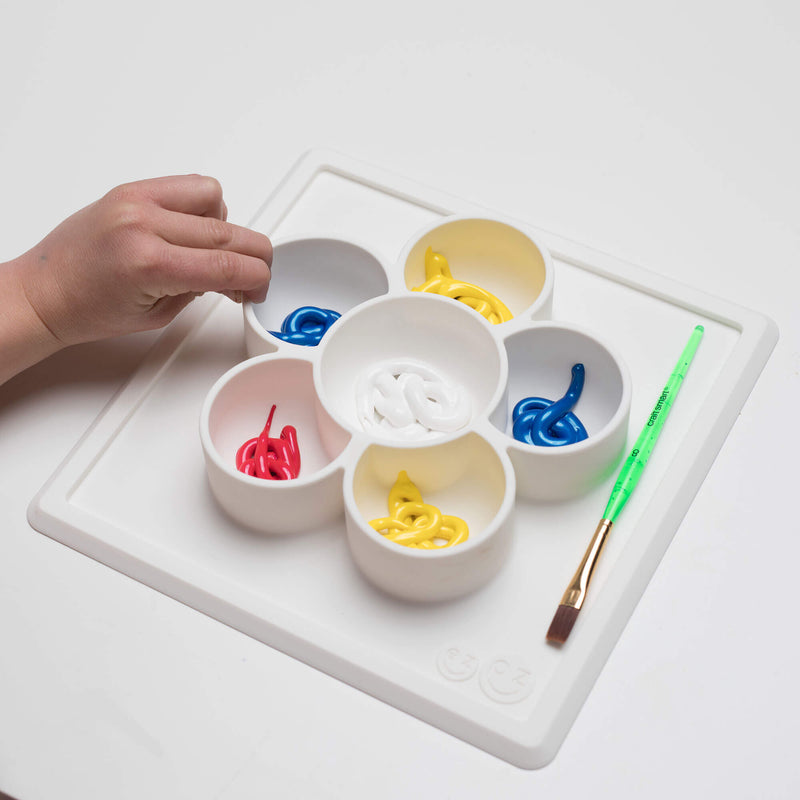 The Mini Play Mat in Cream by ezpz / Modern Silicone Craft Plate that Suctions to the Table #color_cream