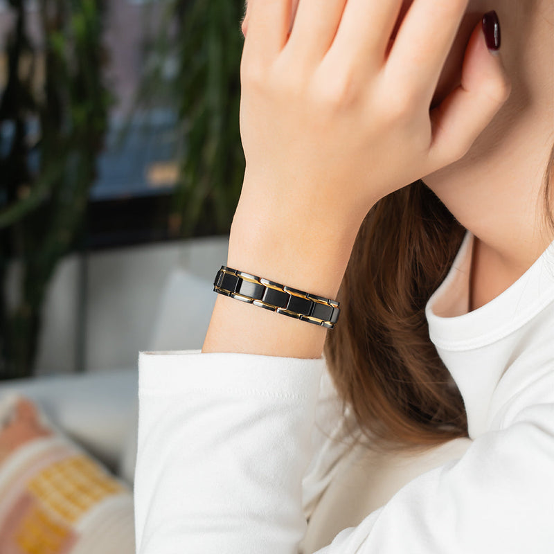 Four-in-one stainless steel magnetic and energy bracelet in four color options, model B001M