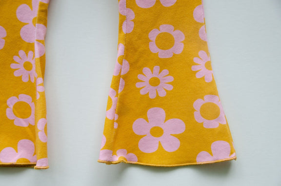 mustard flower girls bell bottom jersey knit pants