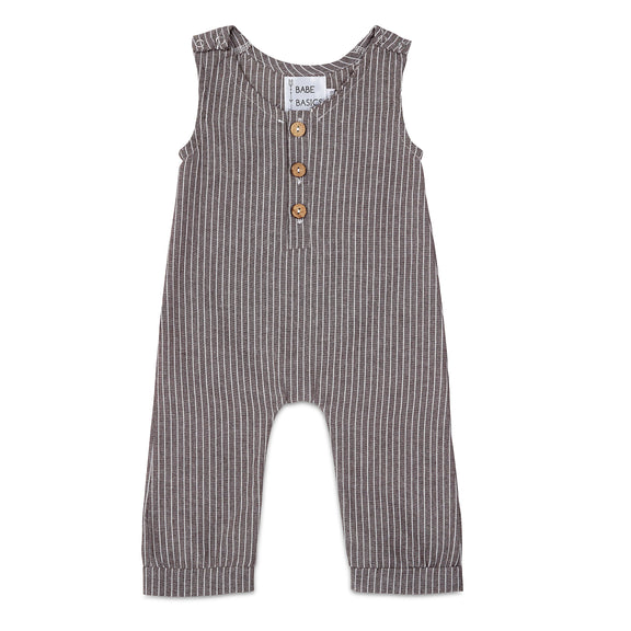 Dark Grey Striped Baby Romper – Soft Linen by Babe Basics
