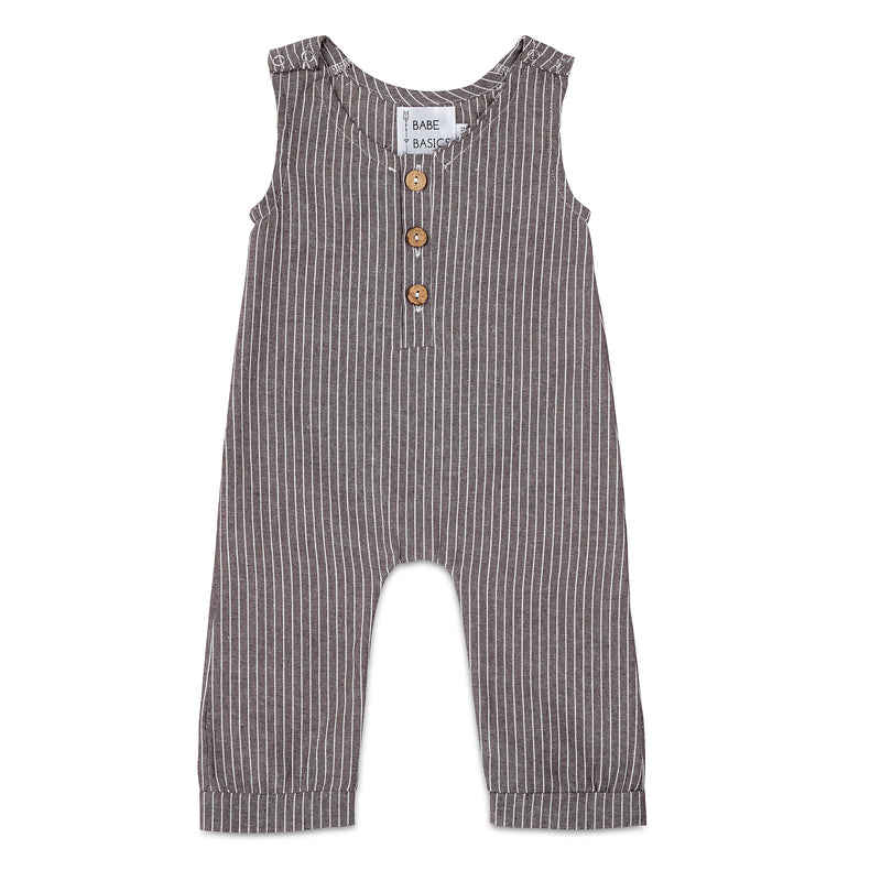 Dark Grey Striped Baby Romper – Soft Linen by Babe Basics