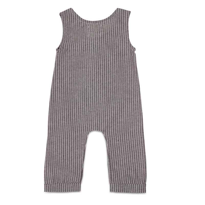 Dark Grey Striped Baby Romper – Soft Linen by Babe Basics