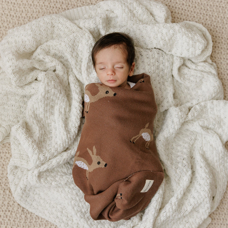 Deer Knit Cotton Swaddle Blanket – Cozy & Cute by Bleu La La