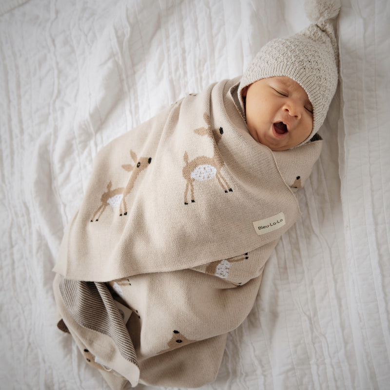 Deer Knit Cotton Swaddle Blanket – Cozy & Cute by Bleu La La