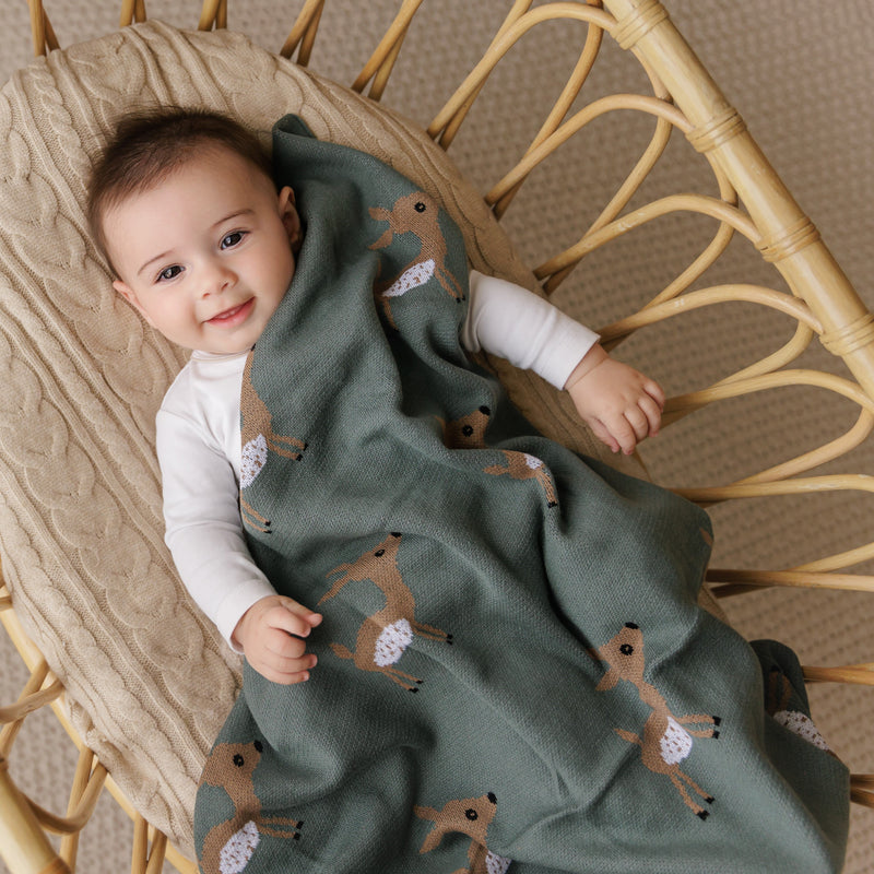 Deer Knit Cotton Swaddle Blanket – Cozy & Cute by Bleu La La
