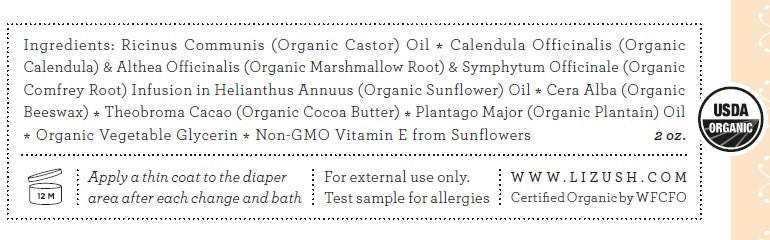 USDA ORGANIC diaper cream baby balm