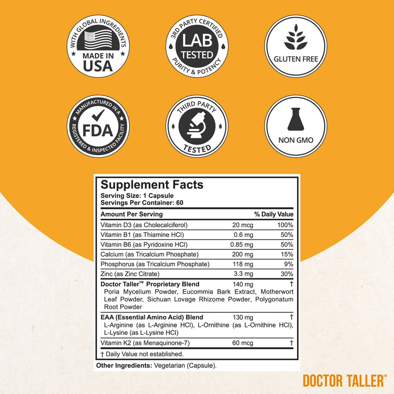 Doctor Taller Height Support for Kids (8+) & Teens – Bone Growth & Development | 60 Vegan Capsules by NuBest Nutrition