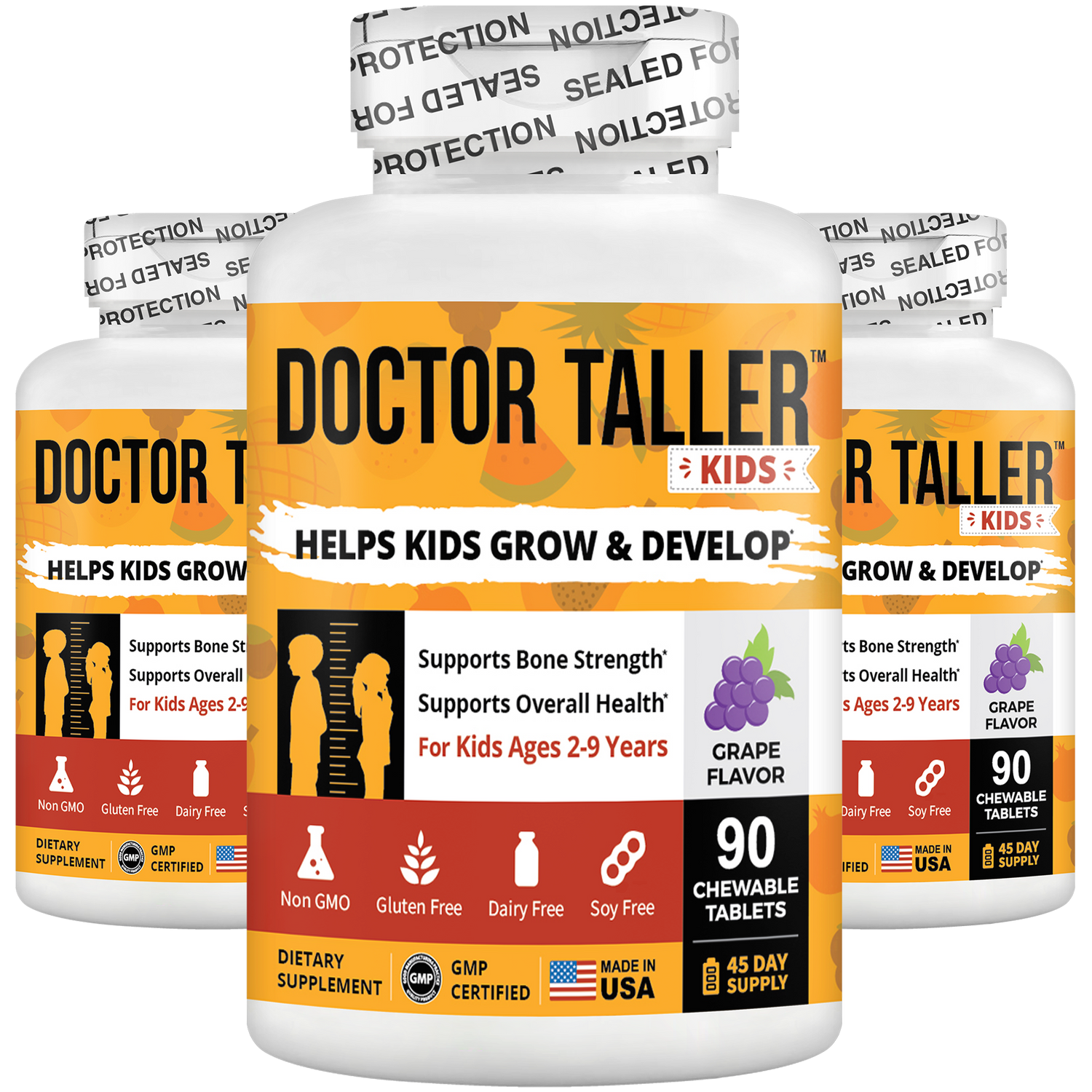 Doctor Taller Kids Grape Multivitamins (Ages 2–9) – Daily Immune & Growth Support | 90 Vegan Chewables by NuBest Nutrition