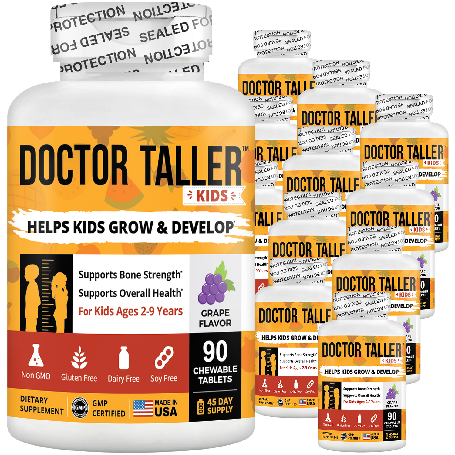 Doctor Taller Kids Grape Multivitamins (Ages 2–9) – Daily Immune & Growth Support | 90 Vegan Chewables by NuBest Nutrition