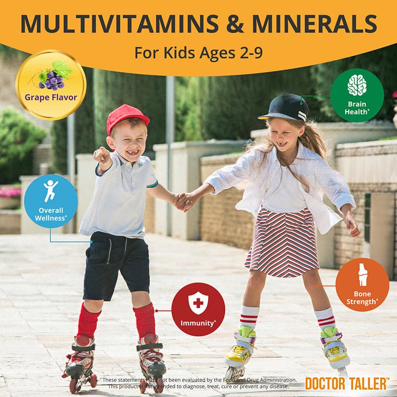 Doctor Taller Kids Grape Multivitamins (Ages 2–9) – Daily Immune & Growth Support | 90 Vegan Chewables by NuBest Nutrition