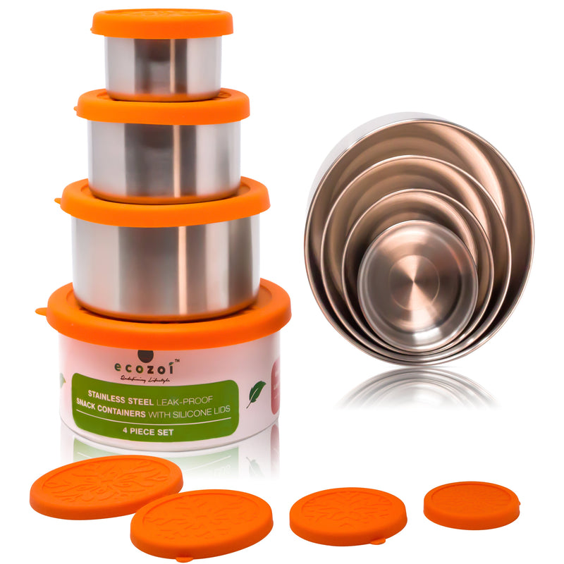 Eco-Friendly 4-Piece Stainless Steel Lunch Box Set with Cotton Travel Bag – 74 oz by ecozoi