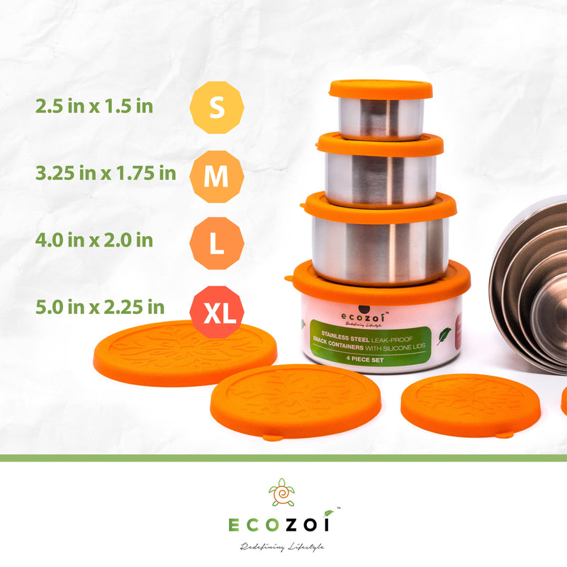 Eco-Friendly 4-Piece Stainless Steel Lunch Box Set with Cotton Travel Bag – 74 oz by ecozoi