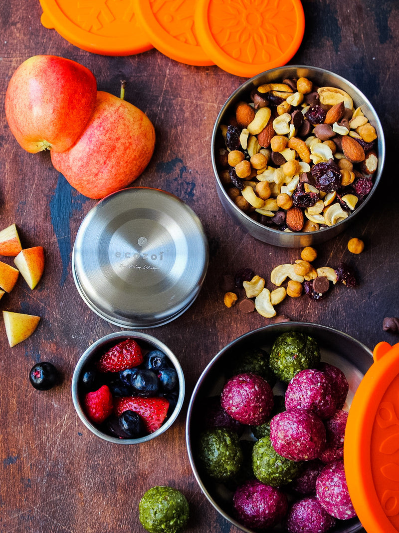 Eco-Friendly 4-Piece Stainless Steel Lunch Box Set with Cotton Travel Bag – 74 oz by ecozoi