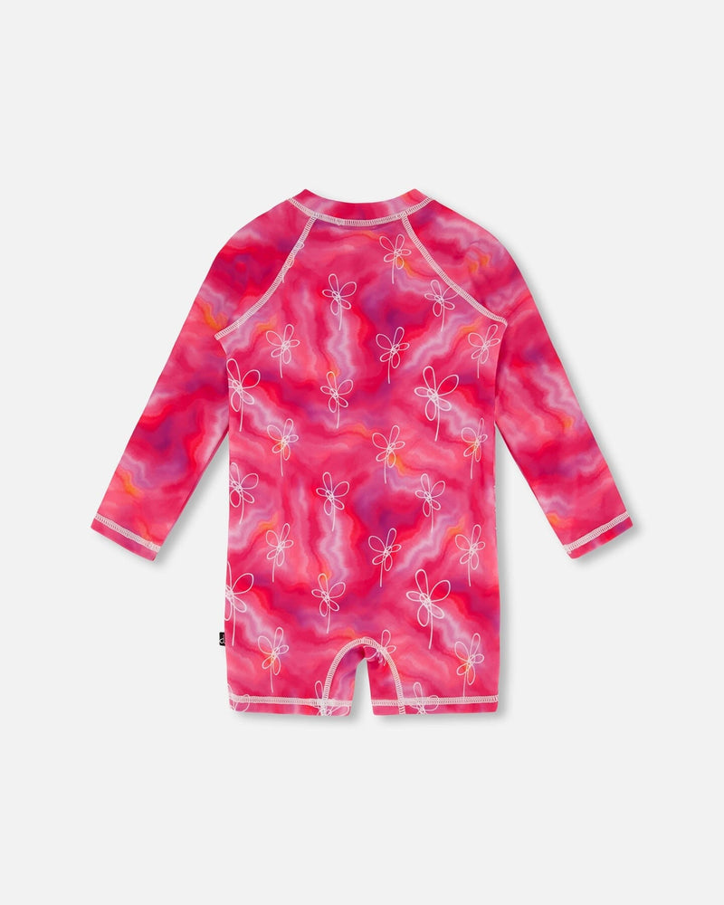 Long Sleeve One Piece Rashguard Fuchsia Tie Dye Printed Flowers - F30NG42_046