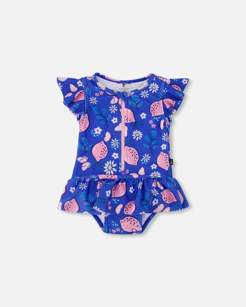 One Piece Swimsuit Royal Blue Printed Pink Lemon - F30NG55_057