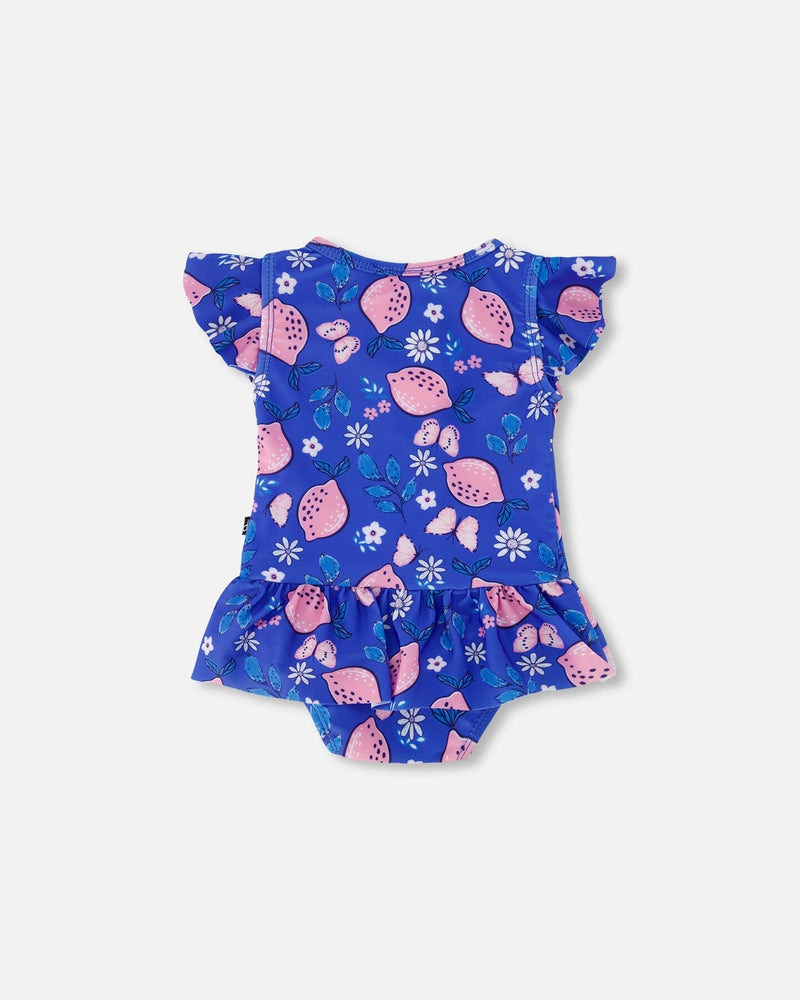 One Piece Swimsuit Royal Blue Printed Pink Lemon - F30NG55_057