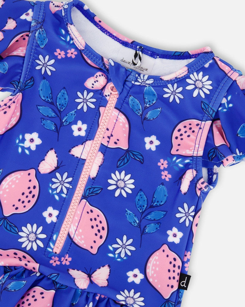 One Piece Swimsuit Royal Blue Printed Pink Lemon - F30NG55_057