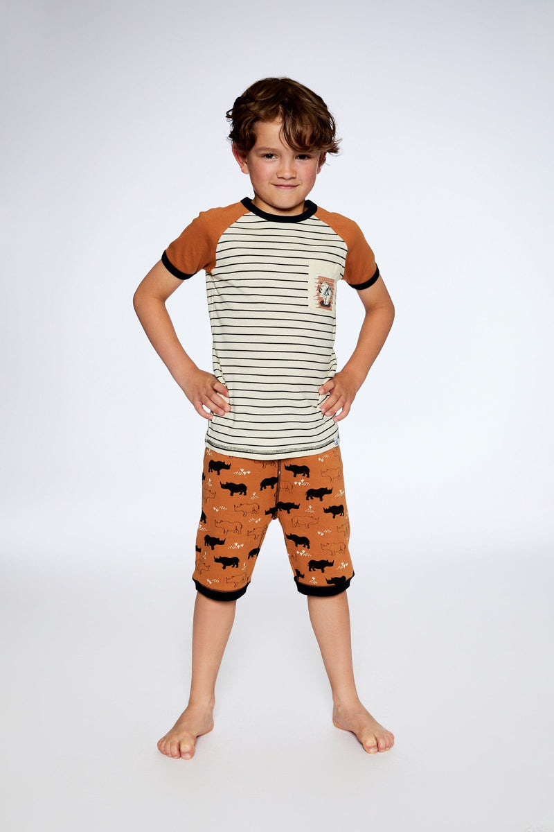 Organic Cotton Two Piece Short Pajama Set Caramel Printed Rhinoceros - F30PB10_059