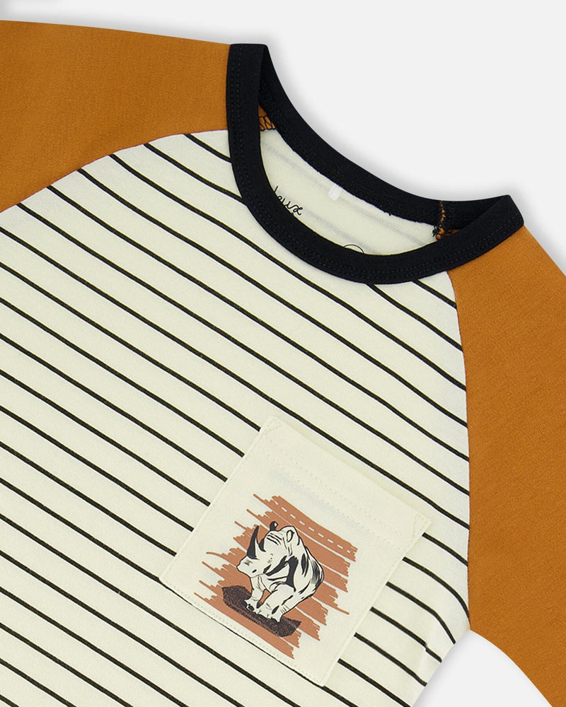 Organic Cotton Two Piece Short Pajama Set Caramel Printed Rhinoceros - F30PB10_059