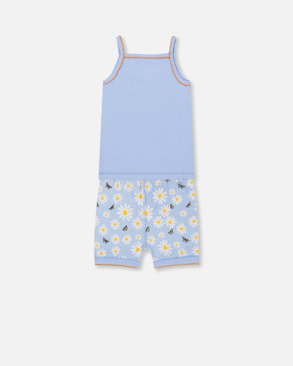 Organic Cotton Two Piece Pajama Set Baby Blue Printed Daisies - F30PG10US_064