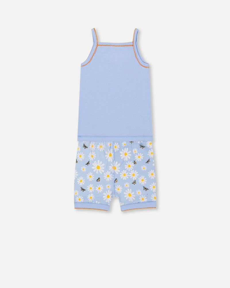 Organic Cotton Two Piece Pajama Set Baby Blue Printed Daisies - F30PG10US_064