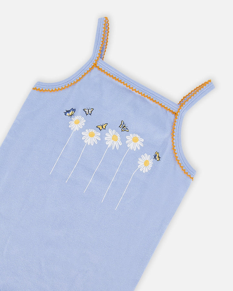 Organic Cotton Two Piece Pajama Set Baby Blue Printed Daisies - F30PG10US_064