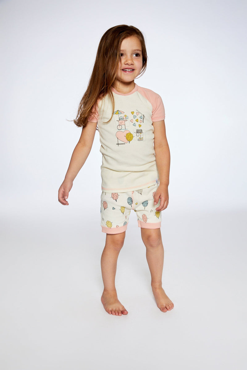 Organic Cotton Two Piece Pajama Set Off White Printed Cotton Candy - F30PG11US_065