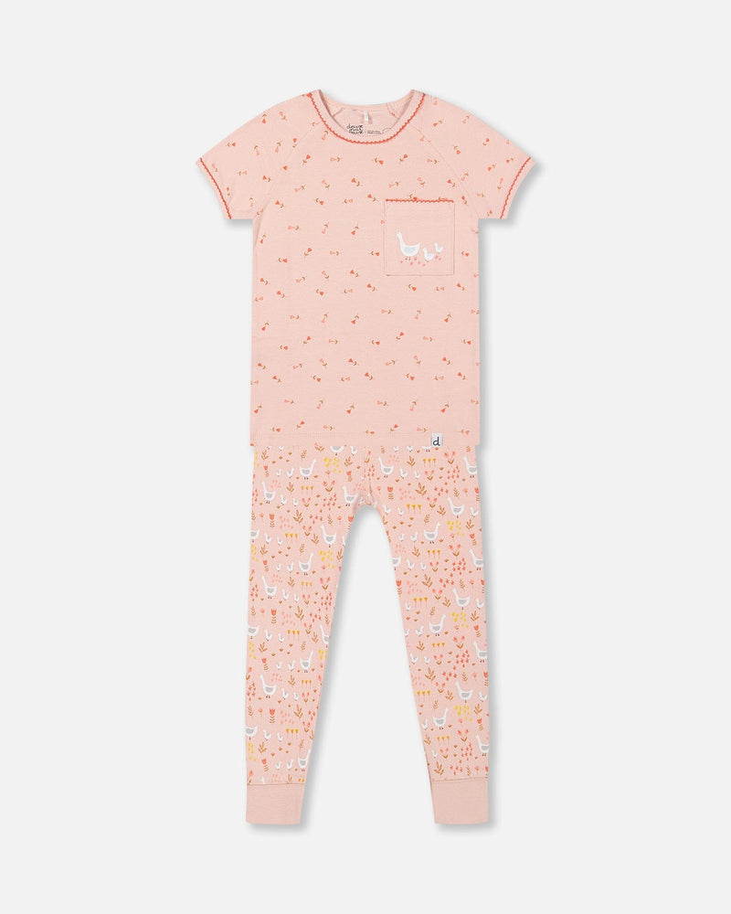 Organic Cotton Two Piece Pajama Set Pink Printed Goose - F30PG13_069