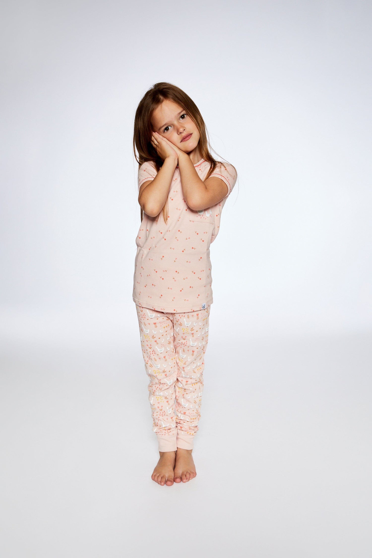 Organic Cotton Two Piece Pajama Set Pink Printed Goose - F30PG13_069