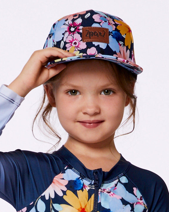 Floral Adventure Kids Cap – Navy, Pink & Yellow by Deux par Deux