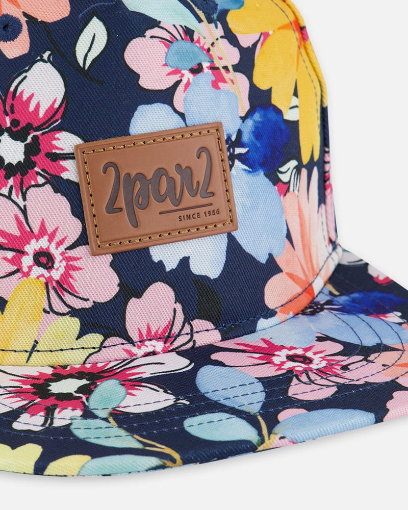 Floral Adventure Kids Cap – Navy, Pink & Yellow by Deux par Deux