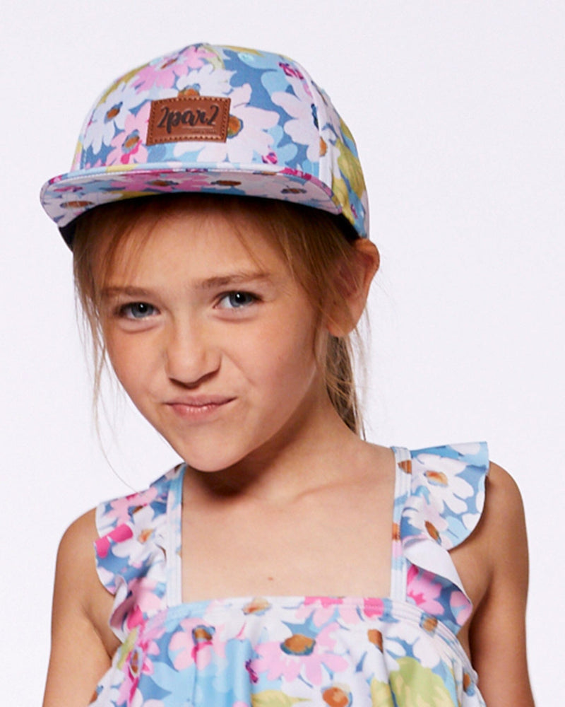 Floral Explorer Kids Cap – White, Pink & Green by Deux par Deux