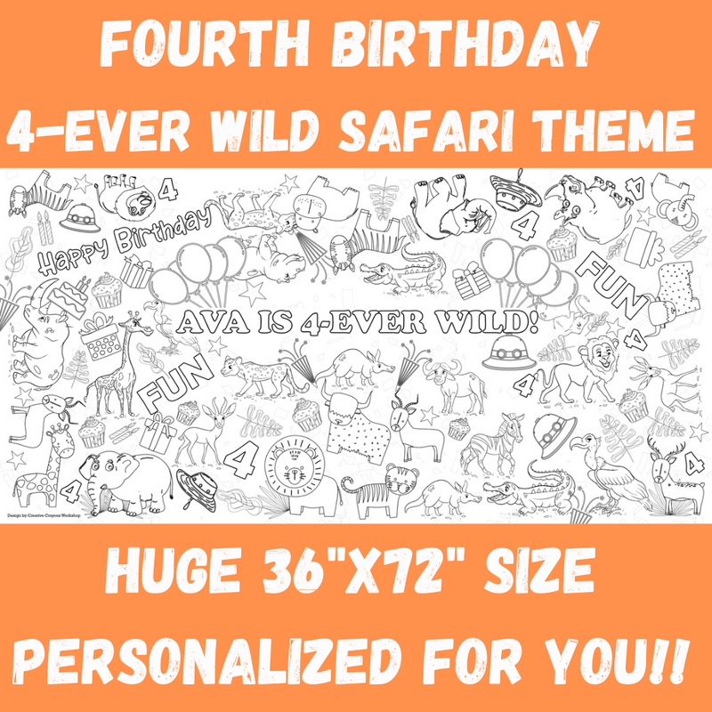 Wild Animals Coloring Tablecloth – Jumbo Party Activity Cover