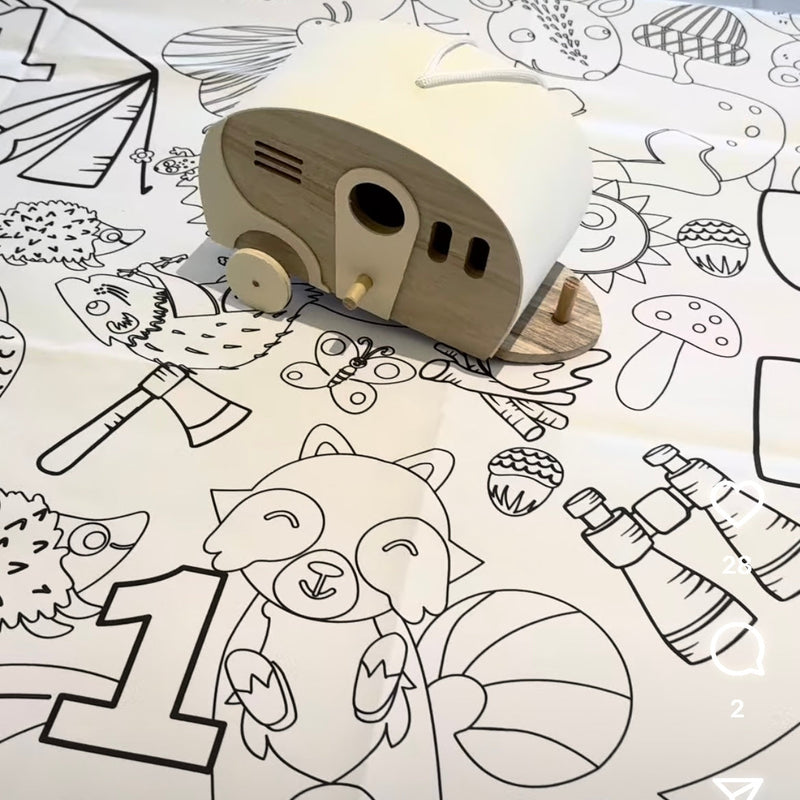 One Happy Camper Birthday Coloring Tablecloth – Jumbo Camping Party Activity Cover