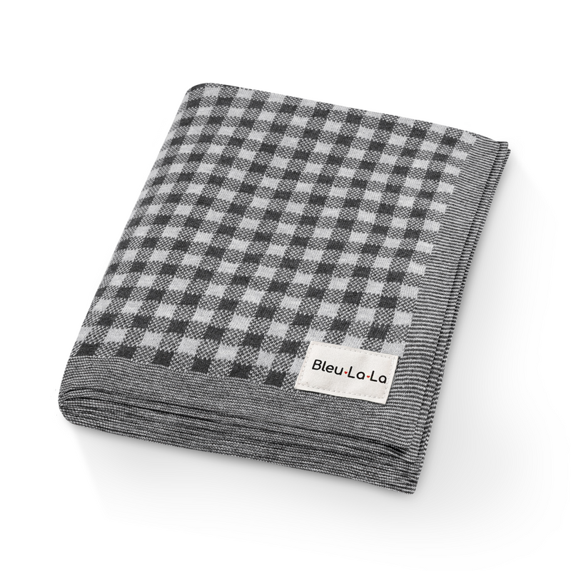 Gray Checkered Organic Knit Baby Blanket – Cozy & Stylish