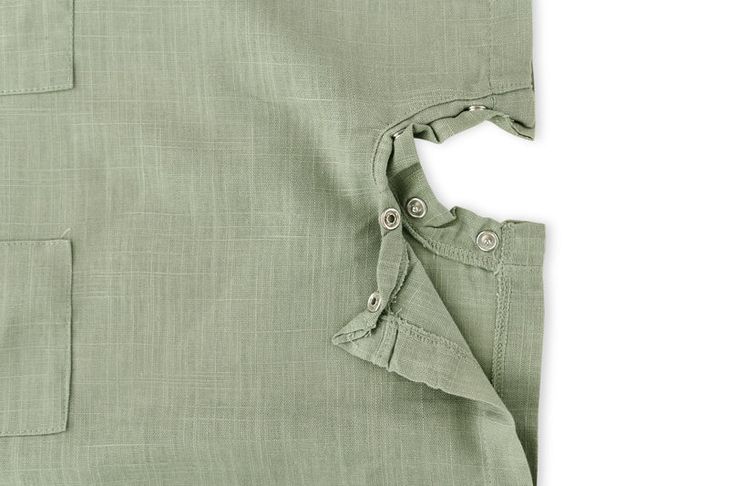 Green Crop Linen Romper – Soft, Non-Toxic Comfort for 6–24M by Babe Basics
