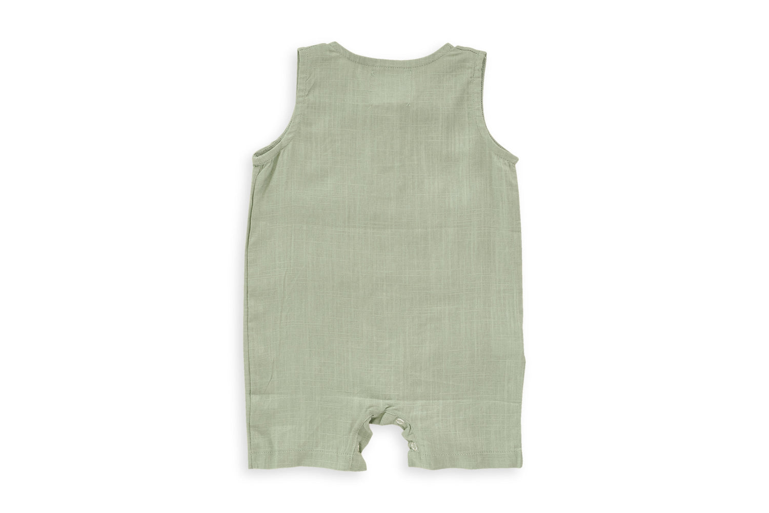 Green Crop Linen Romper – Soft, Non-Toxic Comfort for 6–24M by Babe Basics
