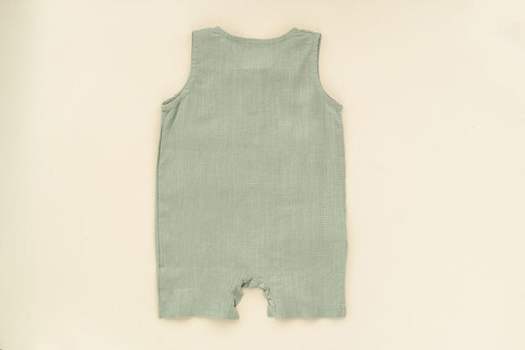 Green Crop Linen Romper – Soft, Non-Toxic Comfort for 6–24M by Babe Basics