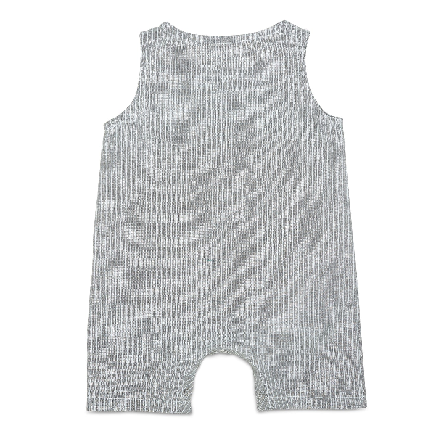 Grey & White Striped Linen Baby Romper – Soft, Stretchy & Stylish by Babe Basics (6–24M)