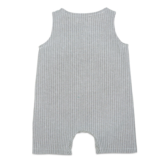 Grey & White Striped Linen Baby Romper – Soft, Stretchy & Stylish by Babe Basics (6–24M)