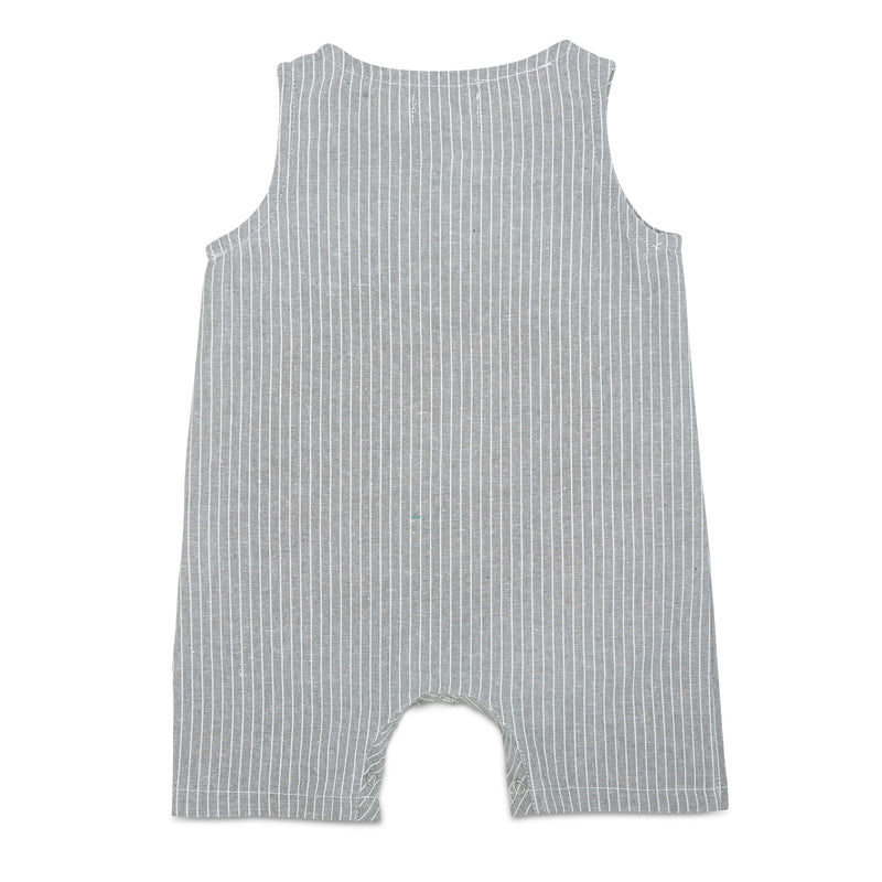 Grey & White Striped Linen Baby Romper – Soft, Stretchy & Stylish by Babe Basics (6–24M)