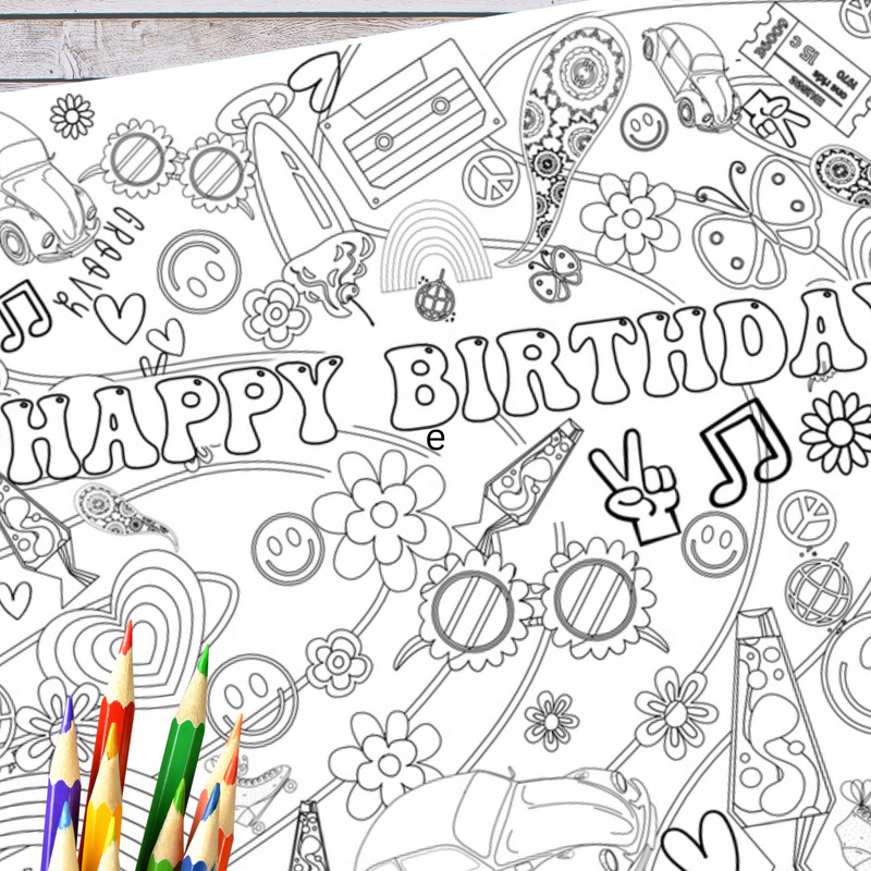 Groovy Birthday Personalized Coloring Poster