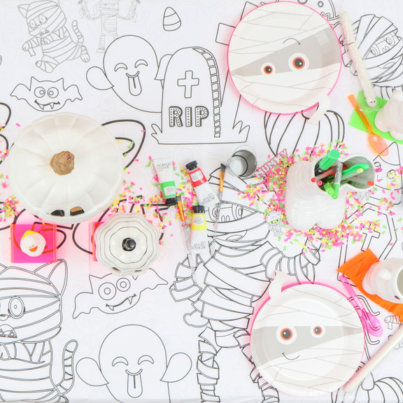 spooky season kids halloween party coloring tablecloth activity let's go ghouls
