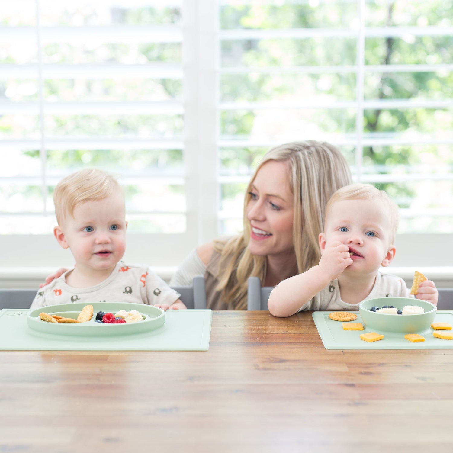 Happy Bowl in Sage by ezpz / The Original All-In-One Silicone Plates & Placemats that Stick to the Table #color_sage / Happy Bowl – Self-Feeding Made Simple for Babies & Toddlers by ezpz