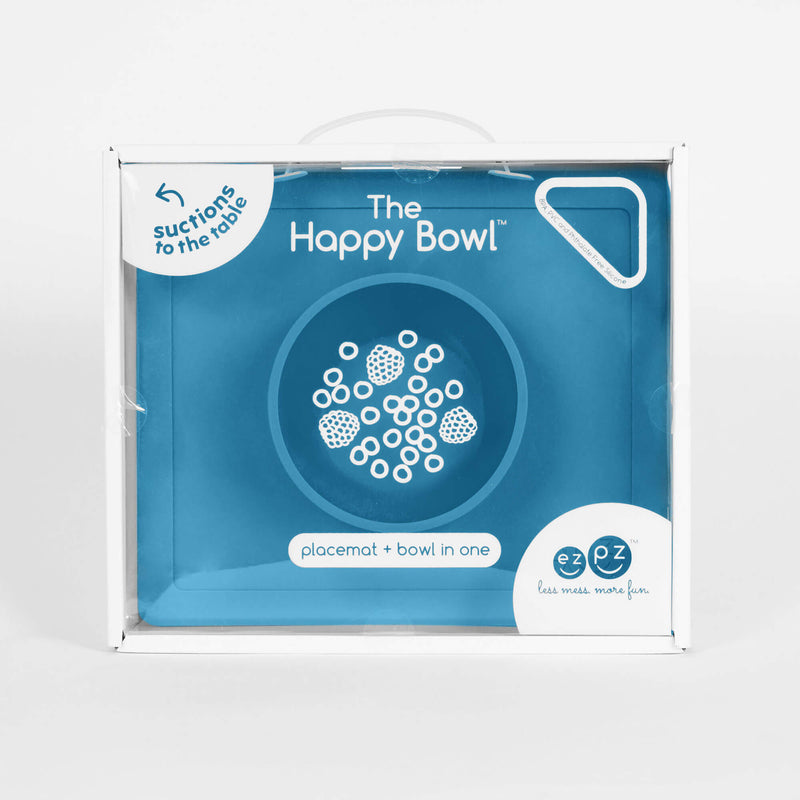Happy Bowl in Blue by ezpz / The Original All-In-One Silicone Plates & Placemats that Stick to the Table #color_blue / Happy Bowl – Self-Feeding Made Simple for Babies & Toddlers by ezpz